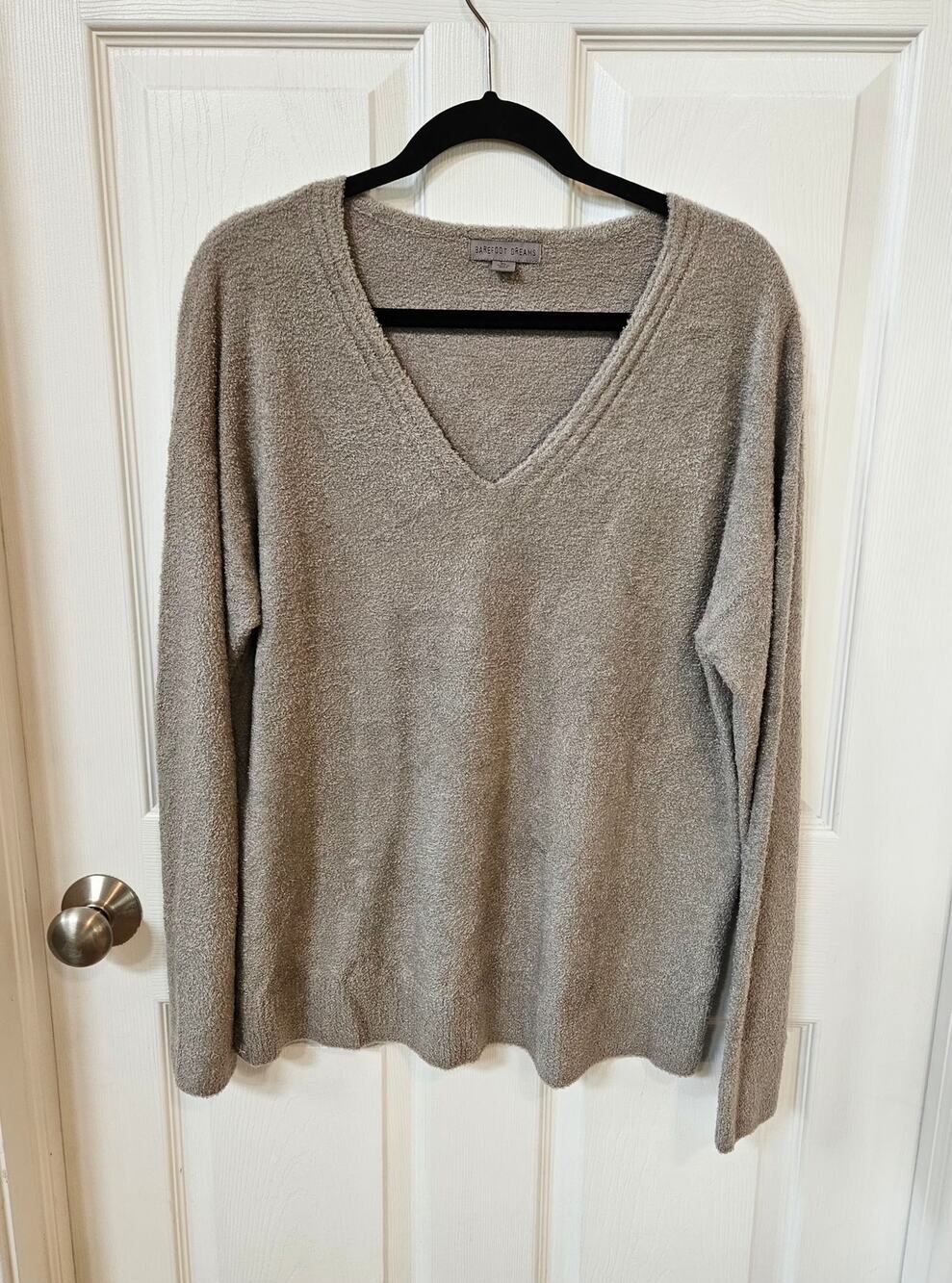 Barefoot Dreams CozyChic Lite V-Neck Pullover Beach Rock Gray XL BDWES22145